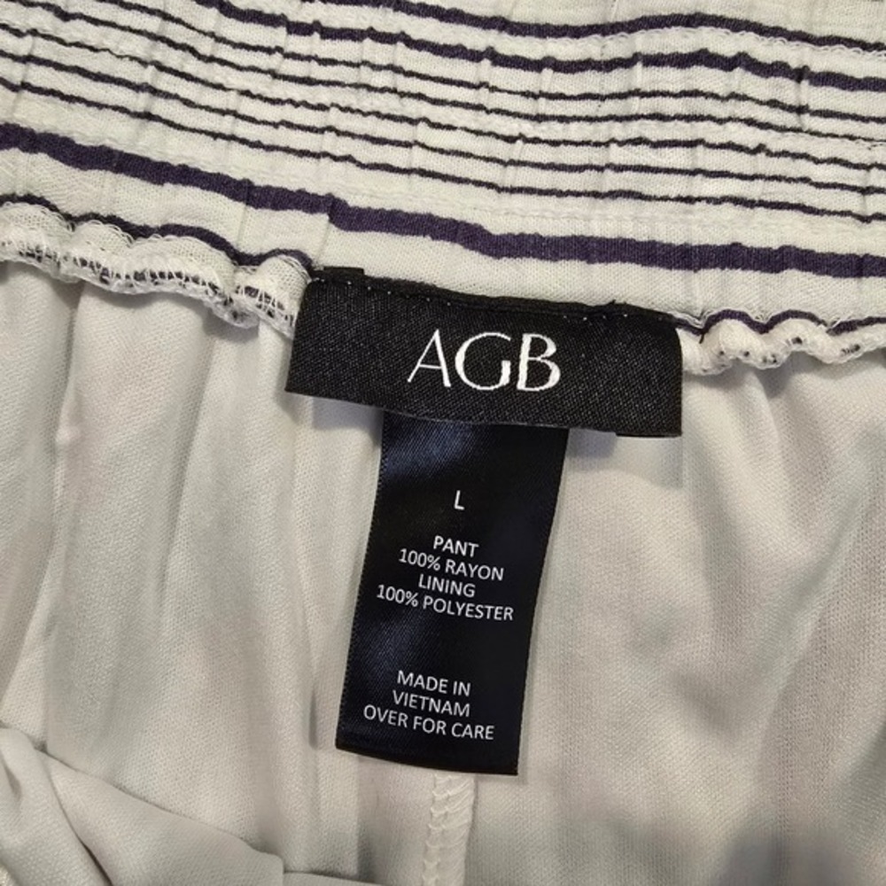 AGB Womens Navy White Striped Wide Leg Palazzo Pants Smocked Waist L‎ - Picture 5 of 10